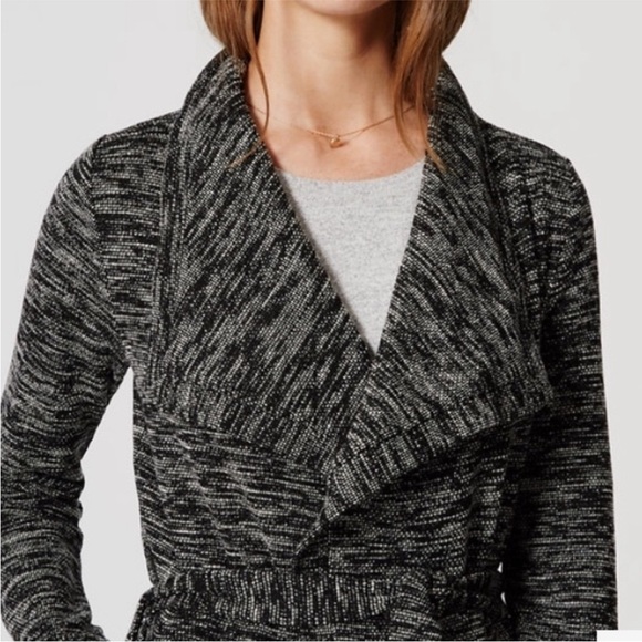 Loft black belted marled cardigan with pockets size small - Picture 3 of 10